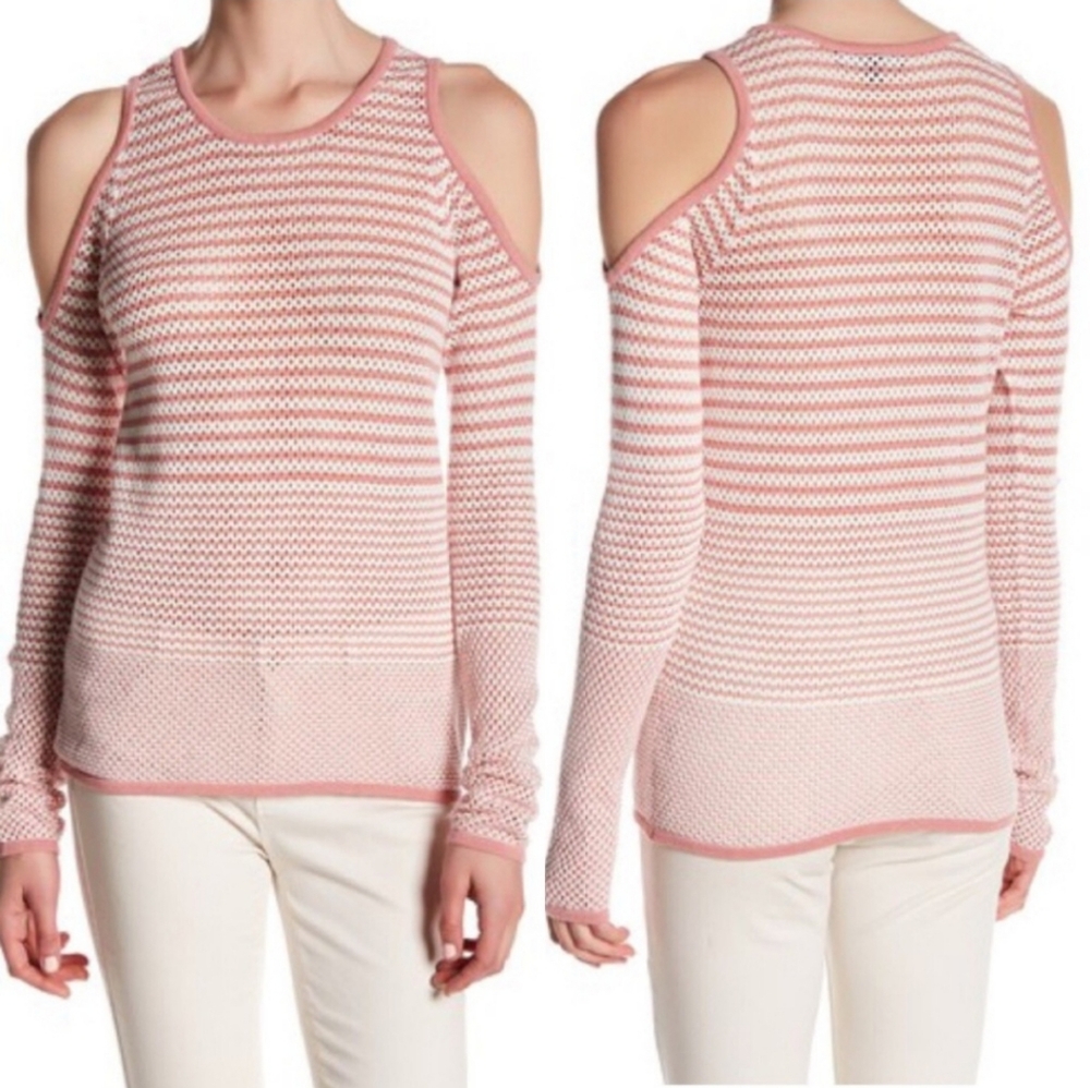 NWT Romeo & Juliet Couture Blush Pink and White Cold Shoulder Sweater (M) #0587‎